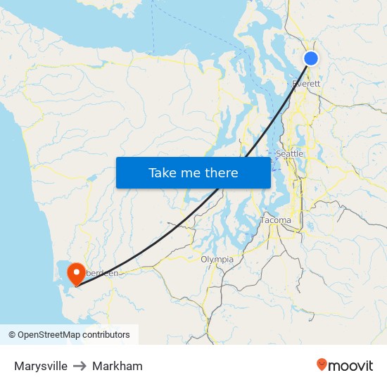 Marysville to Markham map