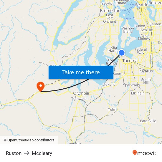 Ruston to Mccleary map