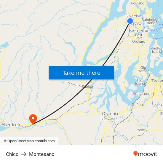 Chico to Montesano map