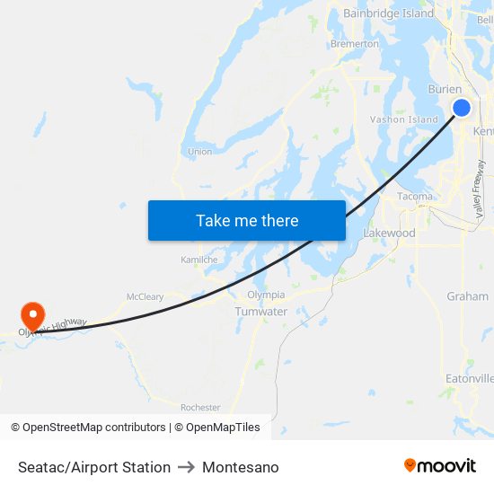 Seatac/Airport Station to Montesano map