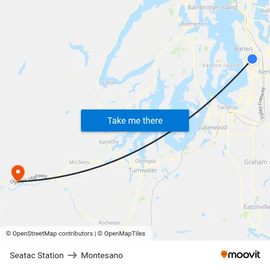 Seatac Station to Montesano map