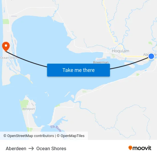 Aberdeen to Ocean Shores map