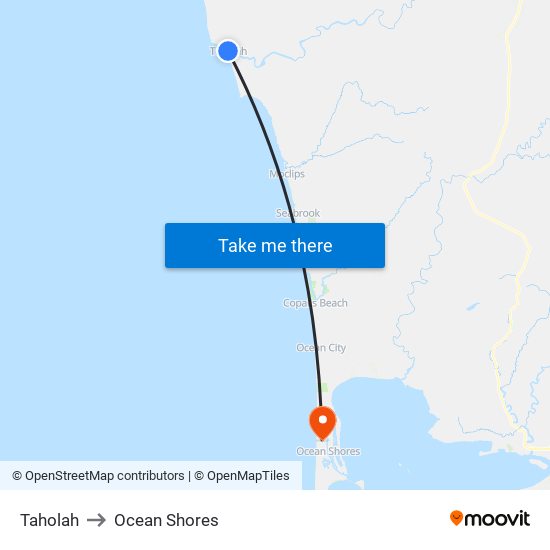 Taholah to Ocean Shores map