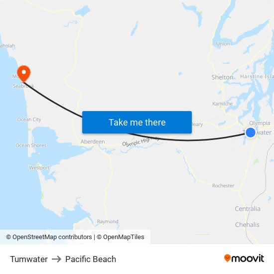 Tumwater to Pacific Beach map