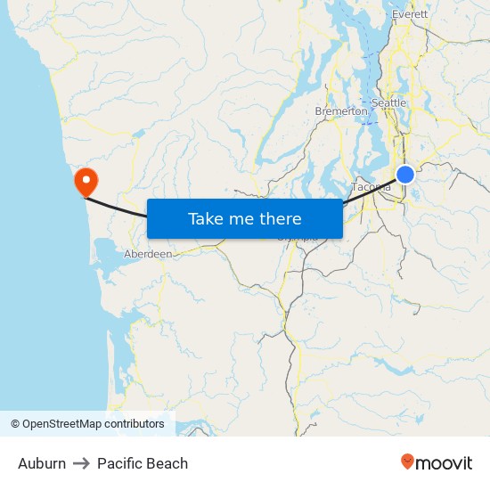 Auburn to Pacific Beach map