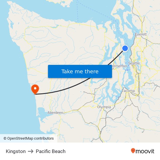 Kingston to Pacific Beach map