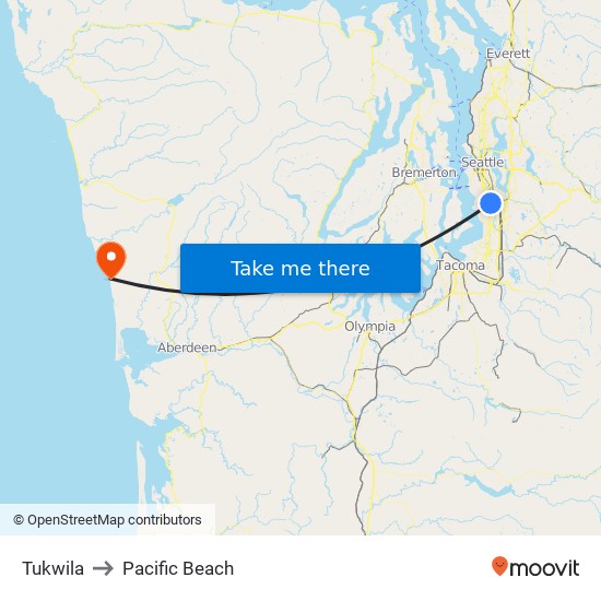 Tukwila to Pacific Beach map