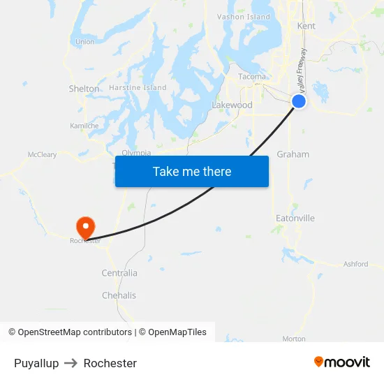 Puyallup to Rochester map