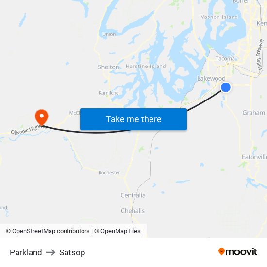 Parkland to Satsop map