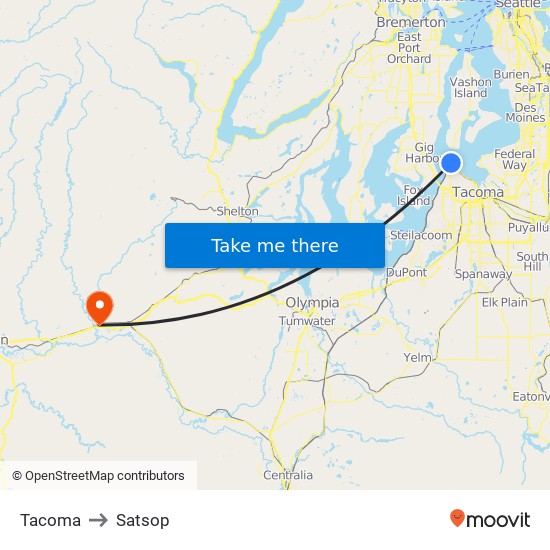 Tacoma to Satsop map