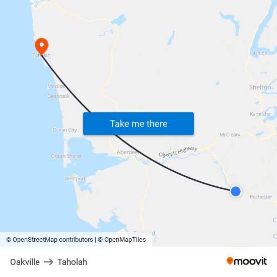 Oakville to Taholah map