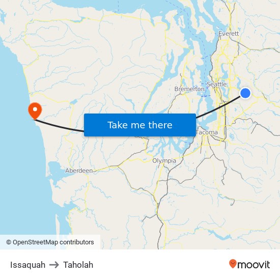 Issaquah to Taholah map