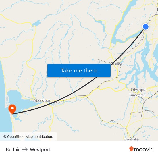 Belfair to Westport map