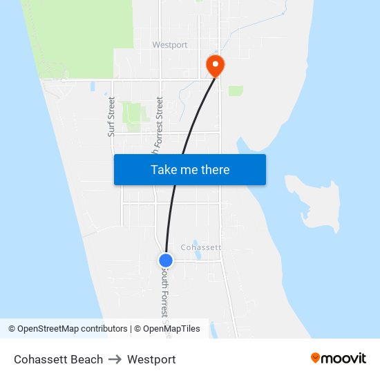 Cohassett Beach to Westport map