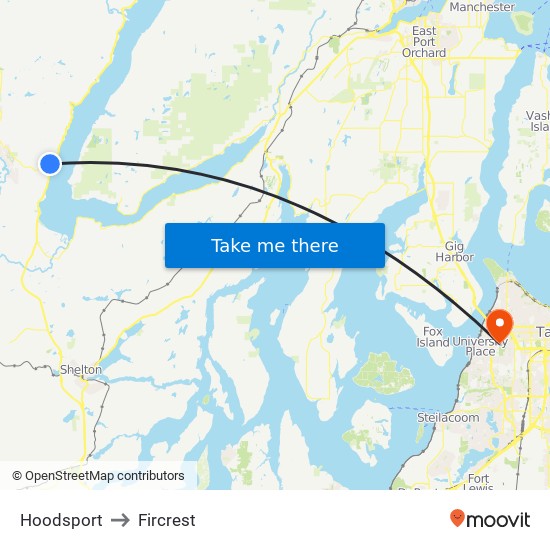 Hoodsport to Fircrest map