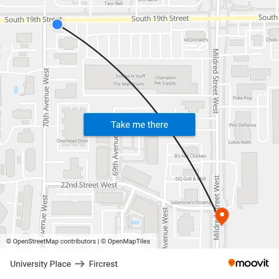 University Place to Fircrest map