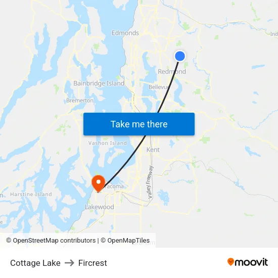 Cottage Lake to Fircrest map