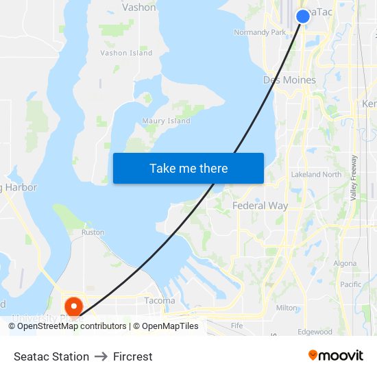 Seatac Station to Fircrest map