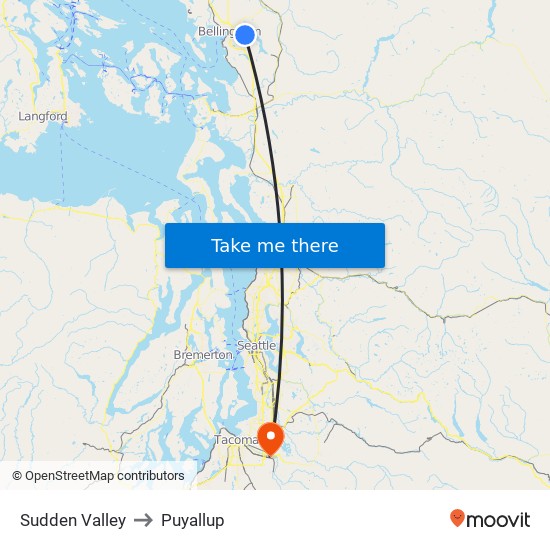 Sudden Valley to Puyallup map