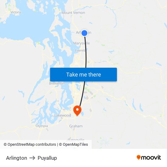 Arlington to Puyallup map