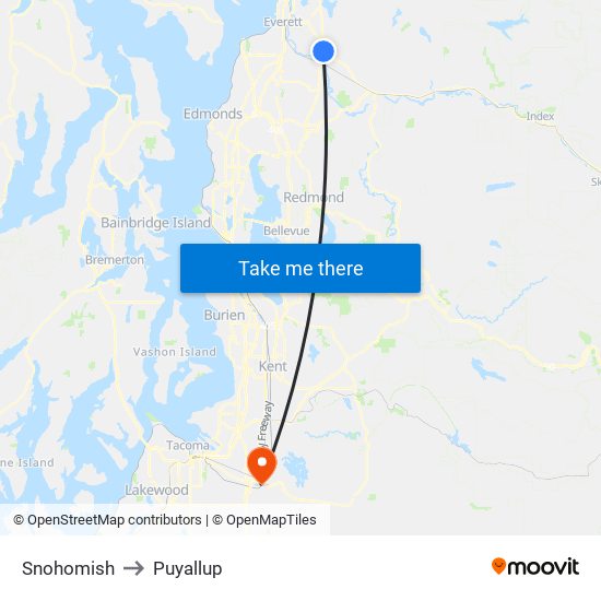 Snohomish to Puyallup map