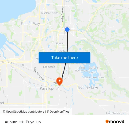 Auburn to Puyallup map