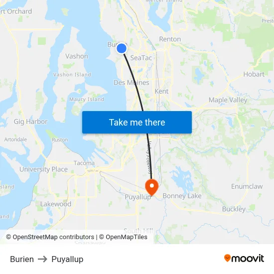 Burien to Puyallup map