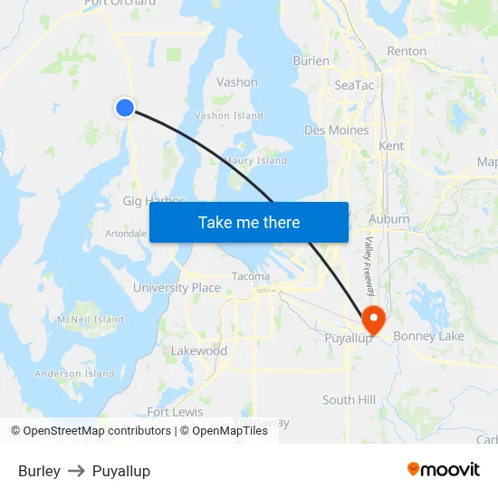 Burley to Puyallup map