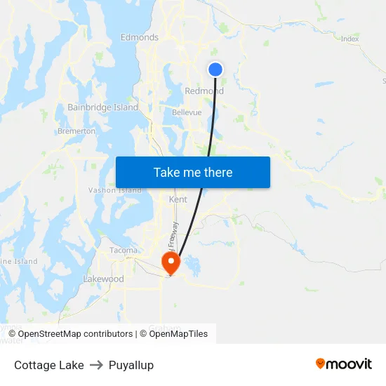 Cottage Lake to Puyallup map