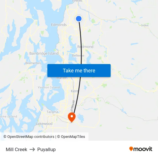 Mill Creek to Puyallup map