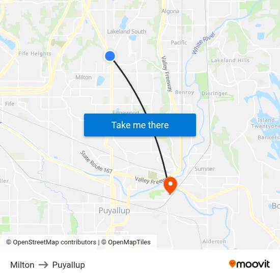 Milton to Puyallup map