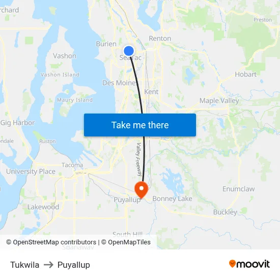 Tukwila to Puyallup map