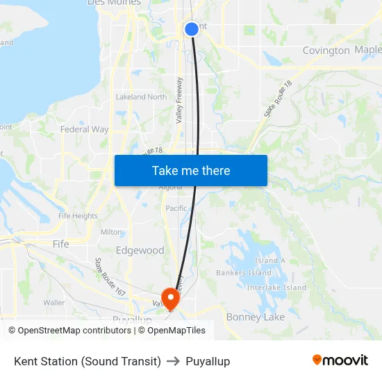 Kent Station (Sound Transit) to Puyallup map