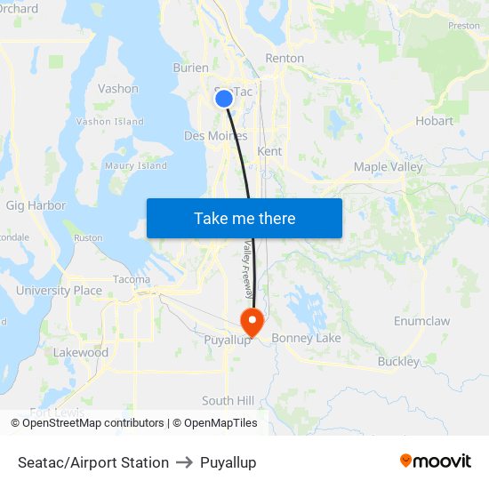 Seatac/Airport Station to Puyallup map