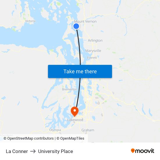La Conner to University Place map
