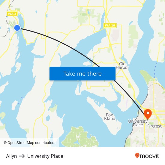 Allyn to University Place map