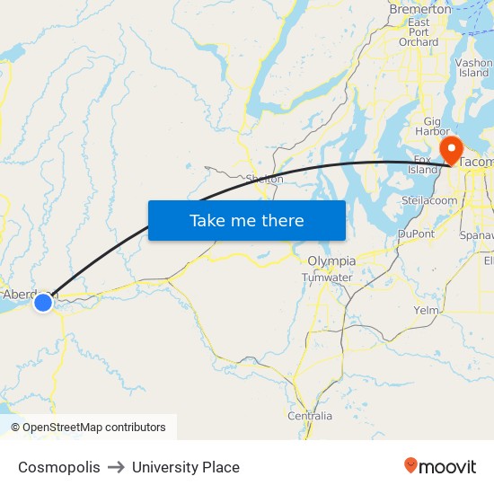 Cosmopolis to University Place map