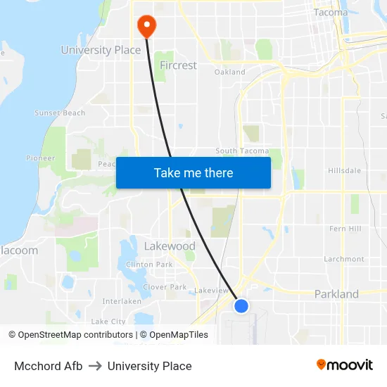 Mcchord Afb to University Place map