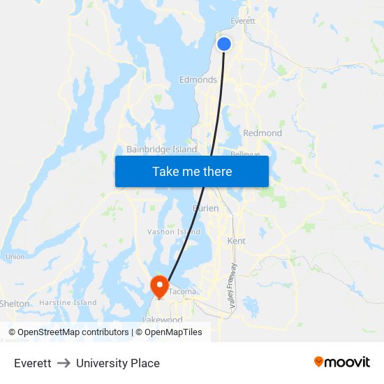 Everett to University Place map