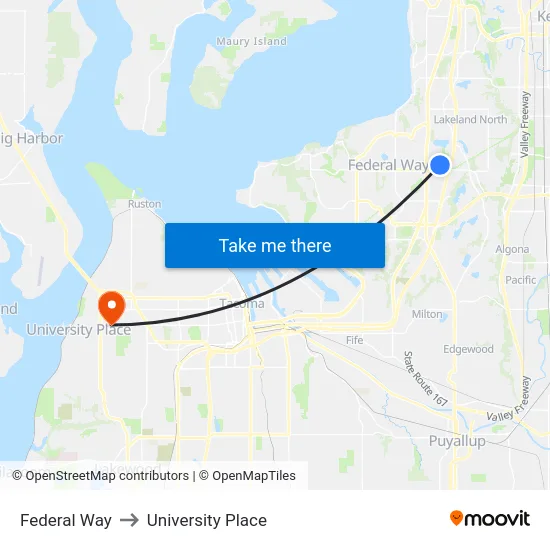 Federal Way to University Place map