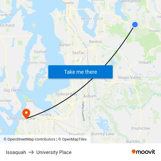 Issaquah to University Place map