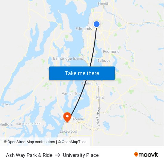 Ash Way Park & Ride to University Place map