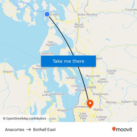 Anacortes to Bothell East map