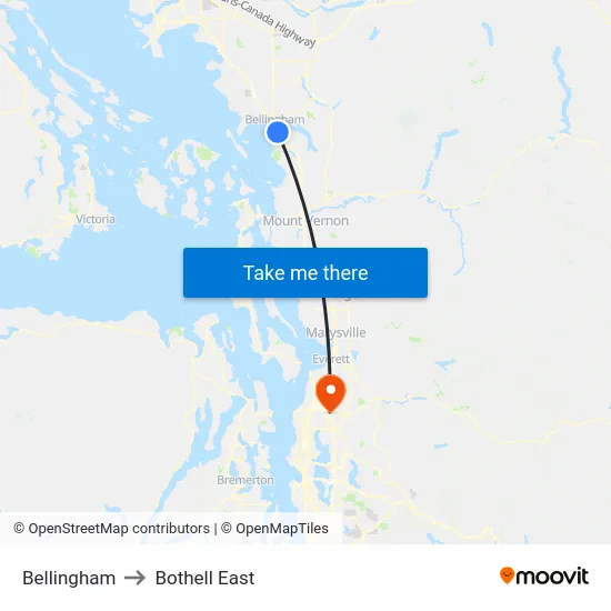 Bellingham to Bothell East map