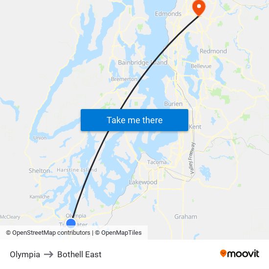 Olympia to Bothell East map