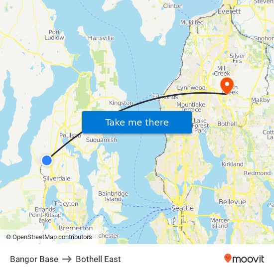 Bangor Base to Bothell East map