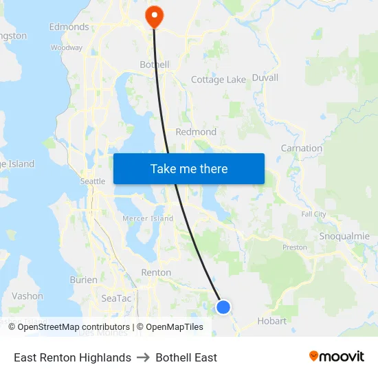 East Renton Highlands to Bothell East map