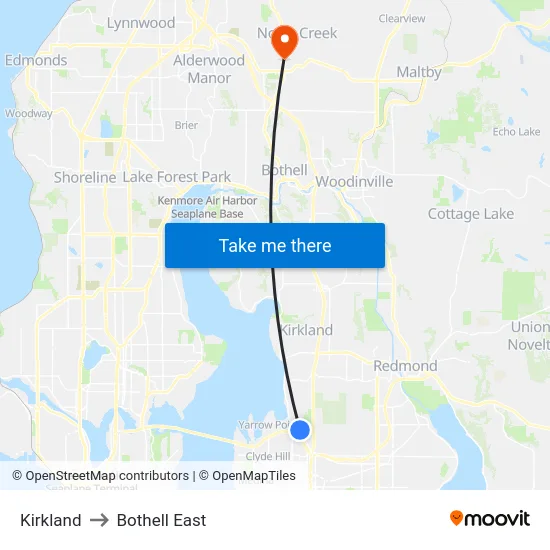 Kirkland to Bothell East map