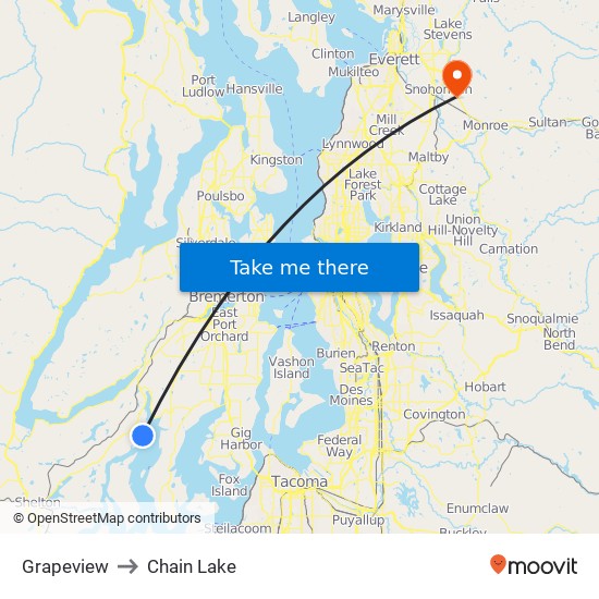 Grapeview to Chain Lake map