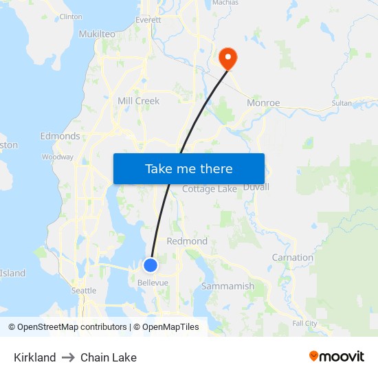 Kirkland to Chain Lake map